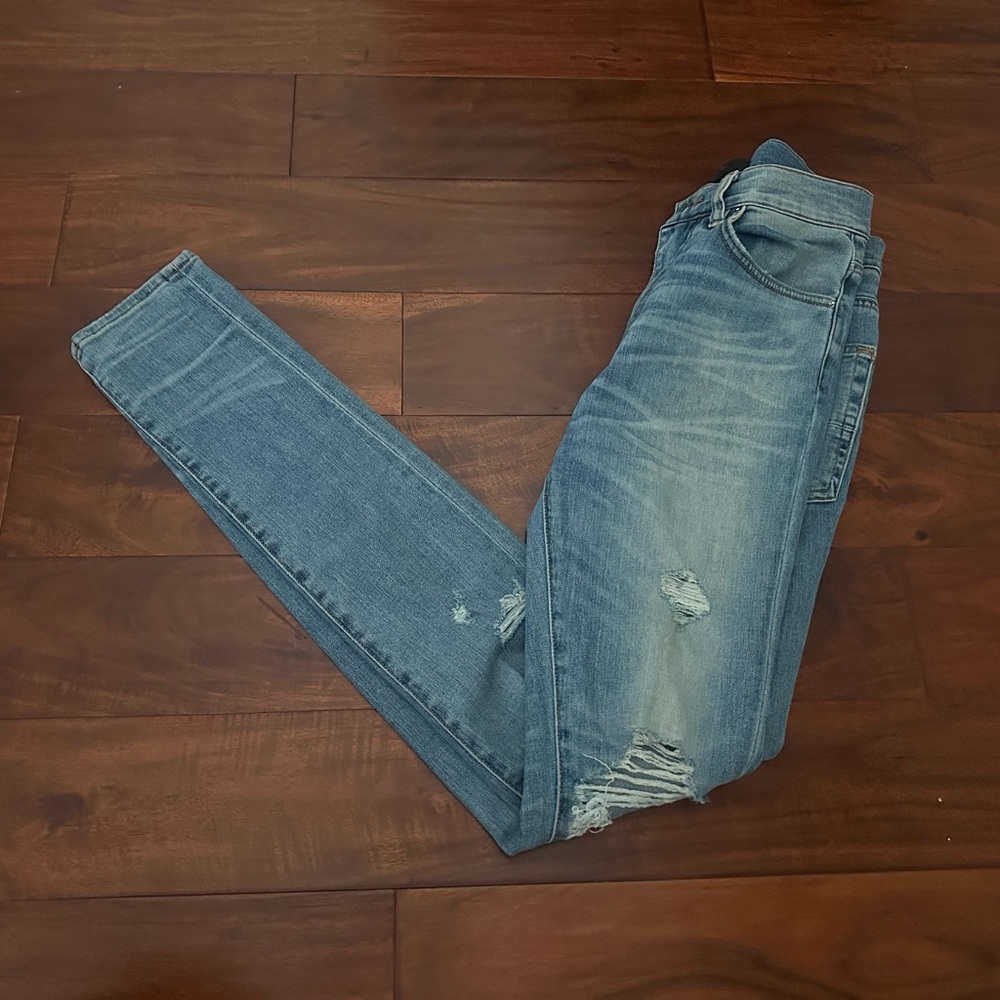 AMIRI Blue Distressed Skinny Jeans